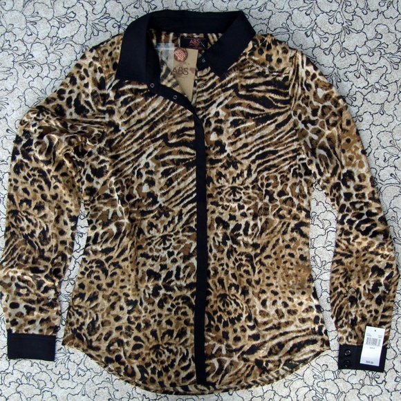 ABS Allen Schwartz Animal Print Sheer Blouse Shirt - Picture 1 of 5